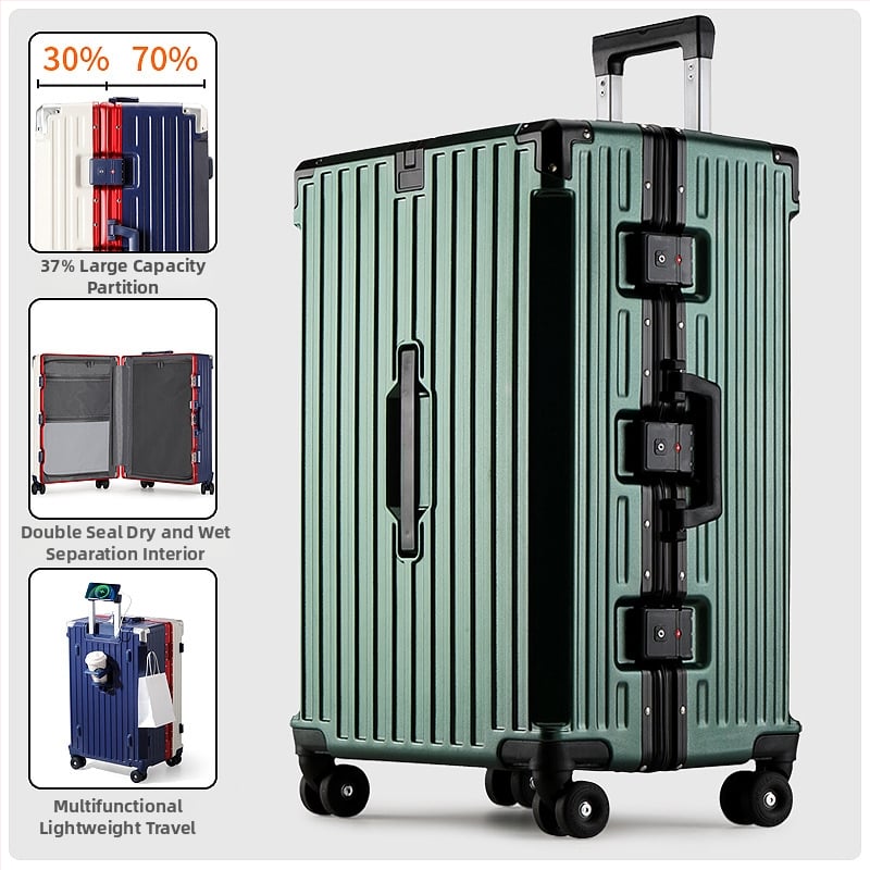 Valiză de cabină cu cadru din aluminiu, deschidere 3/7, capacitate mare, roți universale, încuire cu combinație, multifuncțională