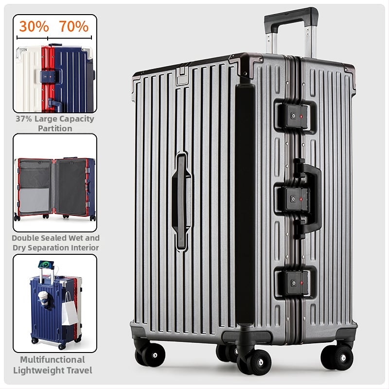 Valiză de cabină cu cadru din aluminiu, deschidere 3/7, capacitate mare, roți universale, încuire cu combinație, multifuncțională
