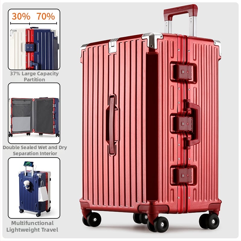Valiză de cabină cu cadru din aluminiu, deschidere 3/7, capacitate mare, roți universale, încuire cu combinație, multifuncțională