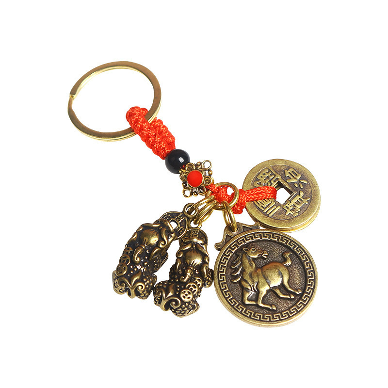 Pandantiv din aliaj de zinc pentru breloc, cu doisprezece semne ale zodiacului, monedă a celor cinci împărați, Pixiu dublu talisman, amulet roșu noroc