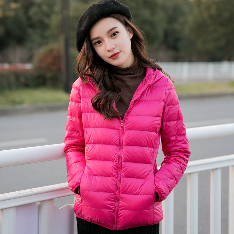 Női könnyű pehelydzseki álló gallérral, koreai stílusú casual, plusz méret, rövid kapucnis kabát