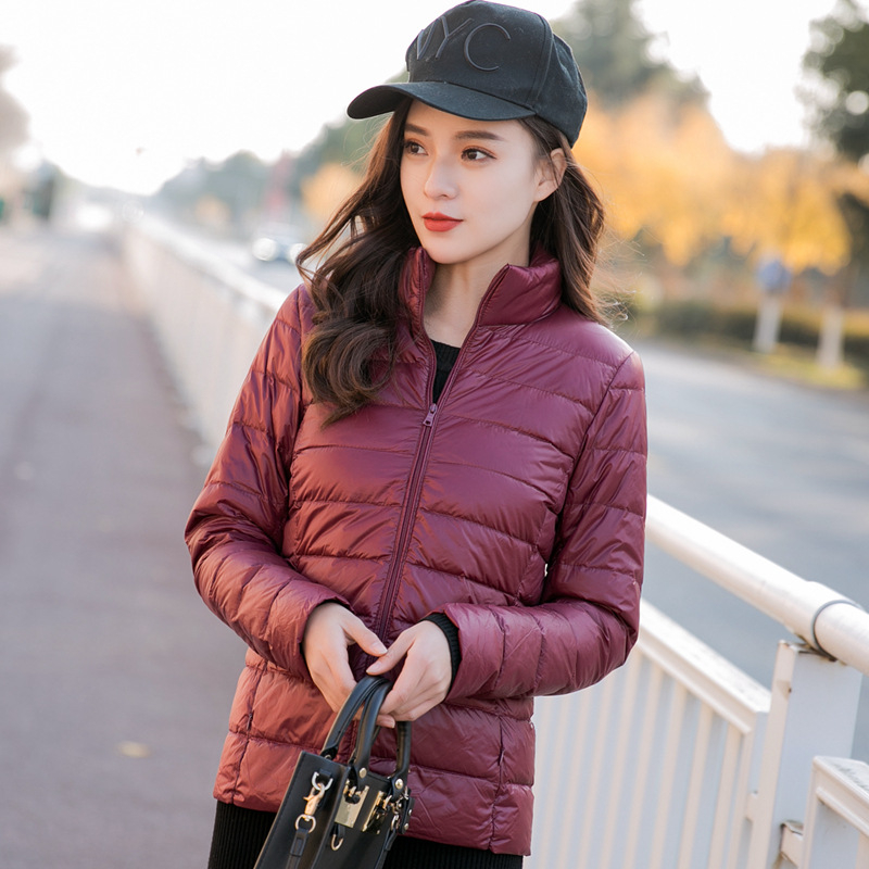 Női könnyű pehelydzseki álló gallérral, koreai stílusú casual, plusz méret, rövid kapucnis kabát