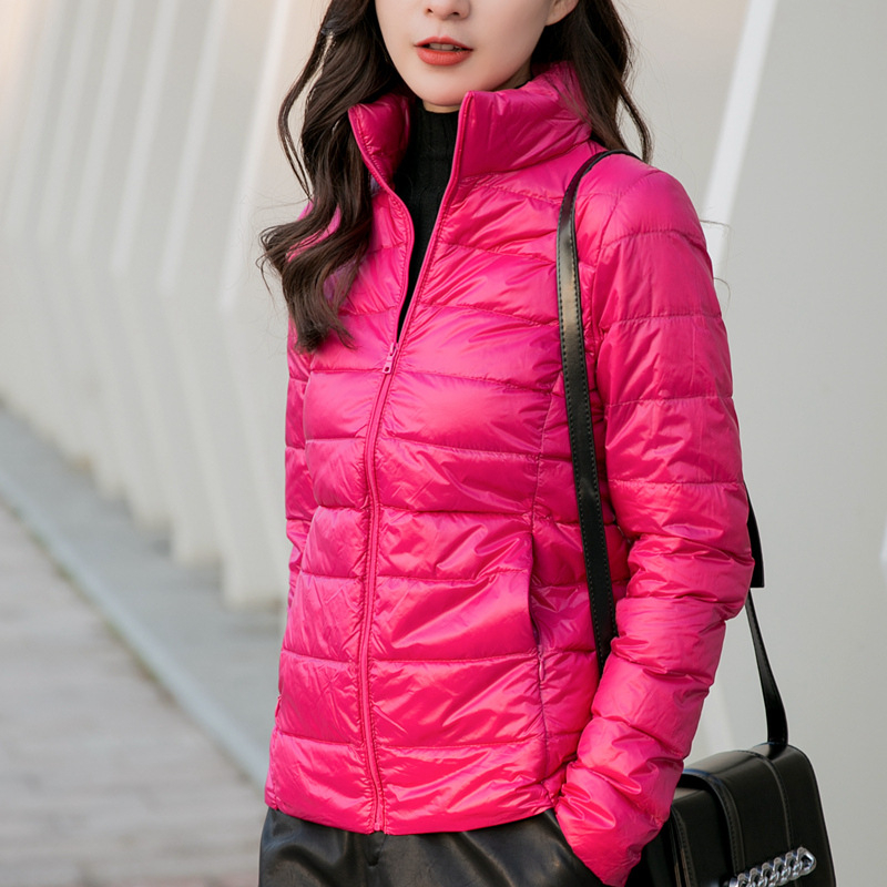 Női könnyű pehelydzseki álló gallérral, koreai stílusú casual, plusz méret, rövid kapucnis kabát