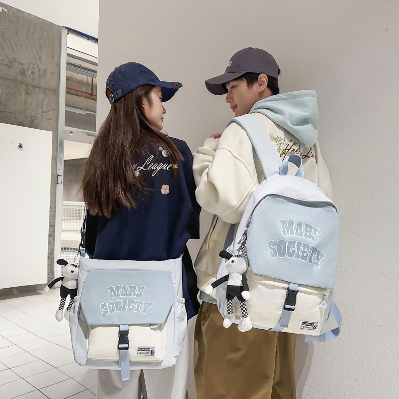 Unisex σχολική τσάντα σε αμερικάνικο στυλ με μπλοκ χρωμάτων, ελαφριά νάιλον, за μαθητές, καθημερινή και ευέλικτη
