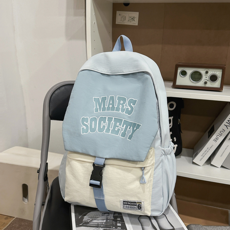 Unisex σχολική τσάντα σε αμερικάνικο στυλ με μπλοκ χρωμάτων, ελαφριά νάιλον, за μαθητές, καθημερινή και ευέλικτη