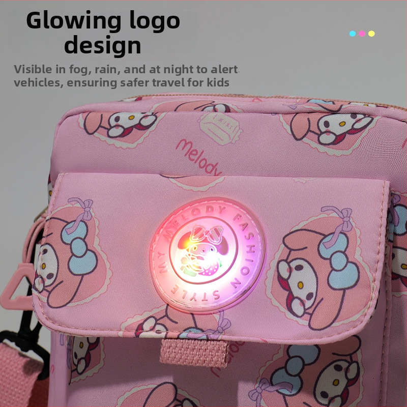 Detská crossbody kabelka so svietiacim logom, roztomilý kreslený dizajn, ľahká