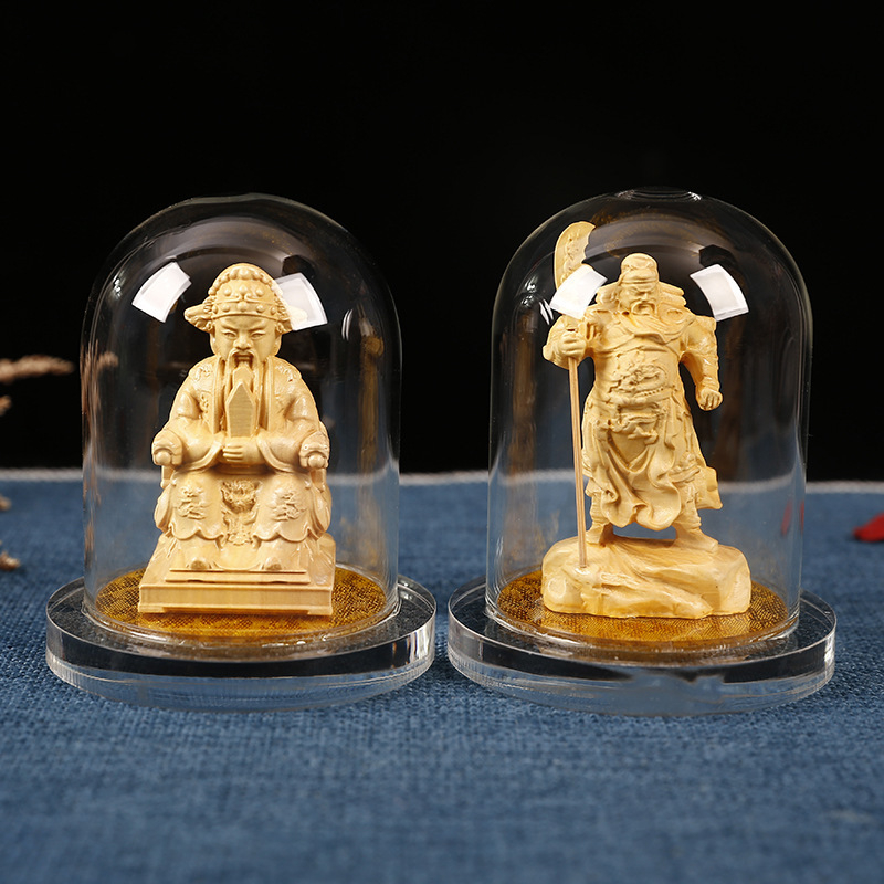 Ξύλινο αυτοκίνητο διακοσμητικό με Guanyin και Guan Gong, διαφανής ακρυλική θήκη