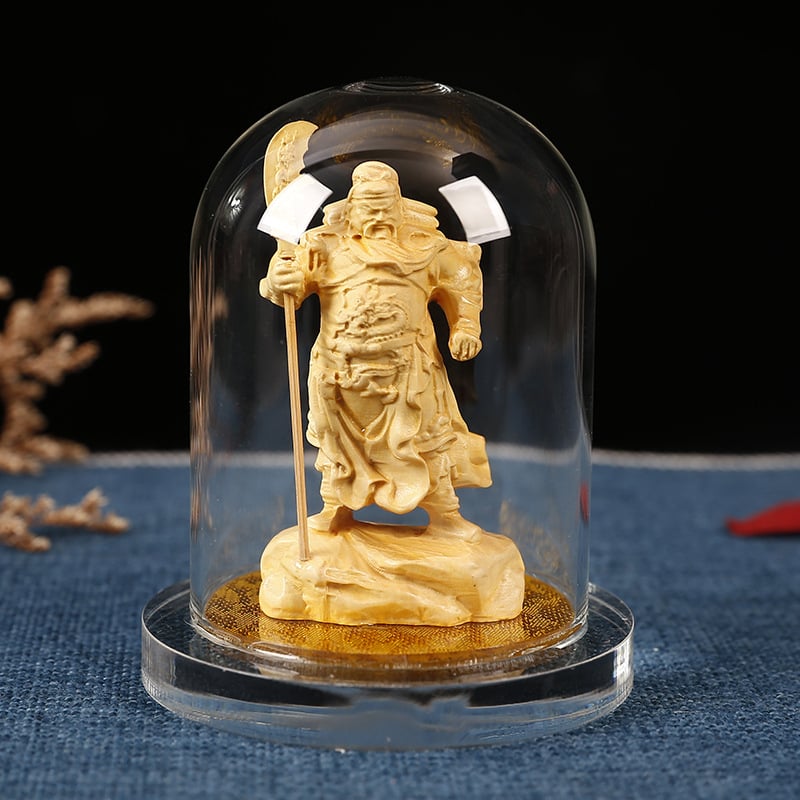 Ξύλινο αυτοκίνητο διακοσμητικό με Guanyin και Guan Gong, διαφανής ακρυλική θήκη