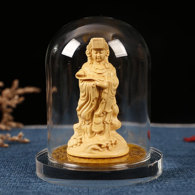 Ξύλινο αυτοκίνητο διακοσμητικό με Guanyin και Guan Gong, διαφανής ακρυλική θήκη