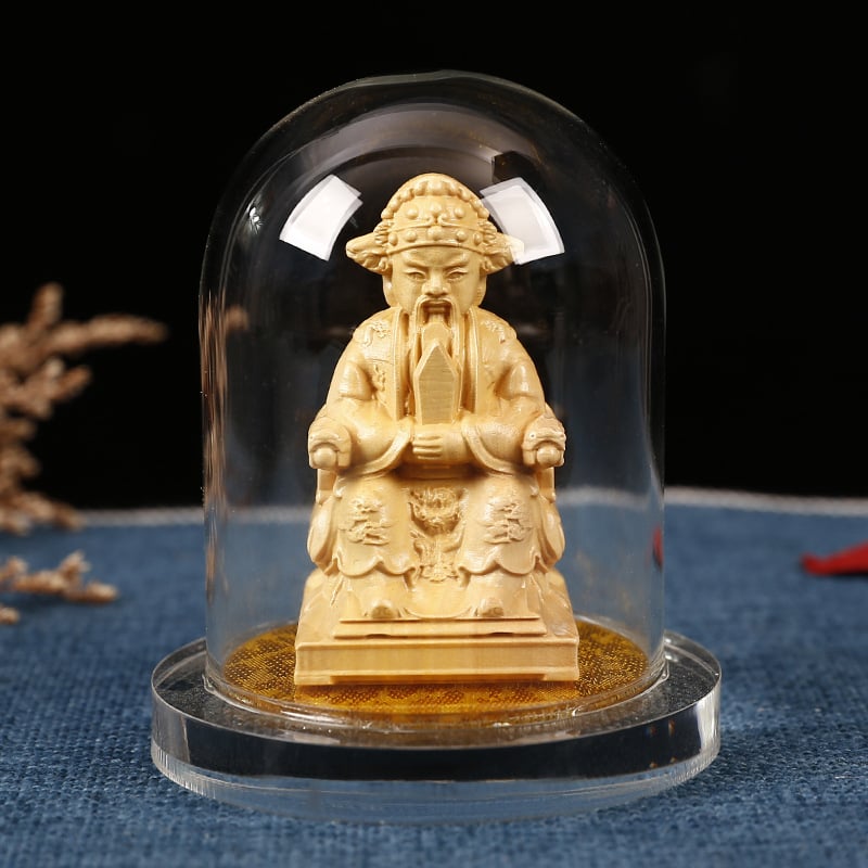 Ξύλινο αυτοκίνητο διακοσμητικό με Guanyin και Guan Gong, διαφανής ακρυλική θήκη