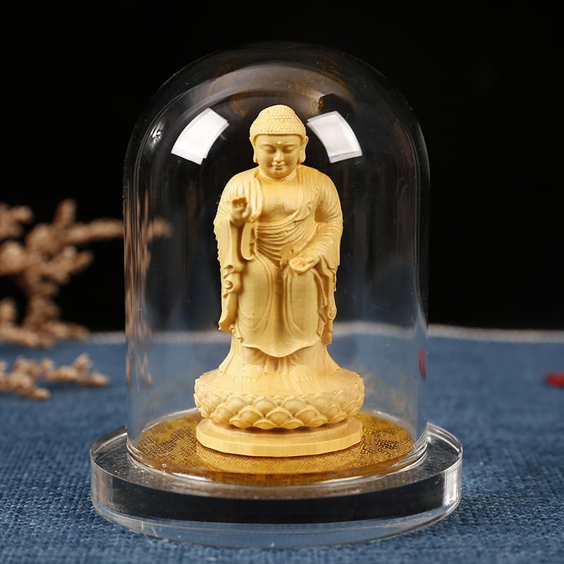 Ξύλινο αυτοκίνητο διακοσμητικό με Guanyin και Guan Gong, διαφανής ακρυλική θήκη