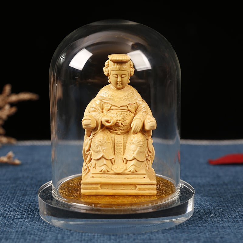 Ξύλινο αυτοκίνητο διακοσμητικό με Guanyin και Guan Gong, διαφανής ακρυλική θήκη