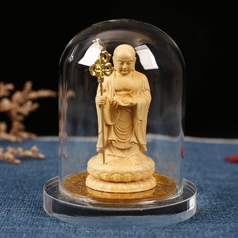 Ξύλινο αυτοκίνητο διακοσμητικό με Guanyin και Guan Gong, διαφανής ακρυλική θήκη