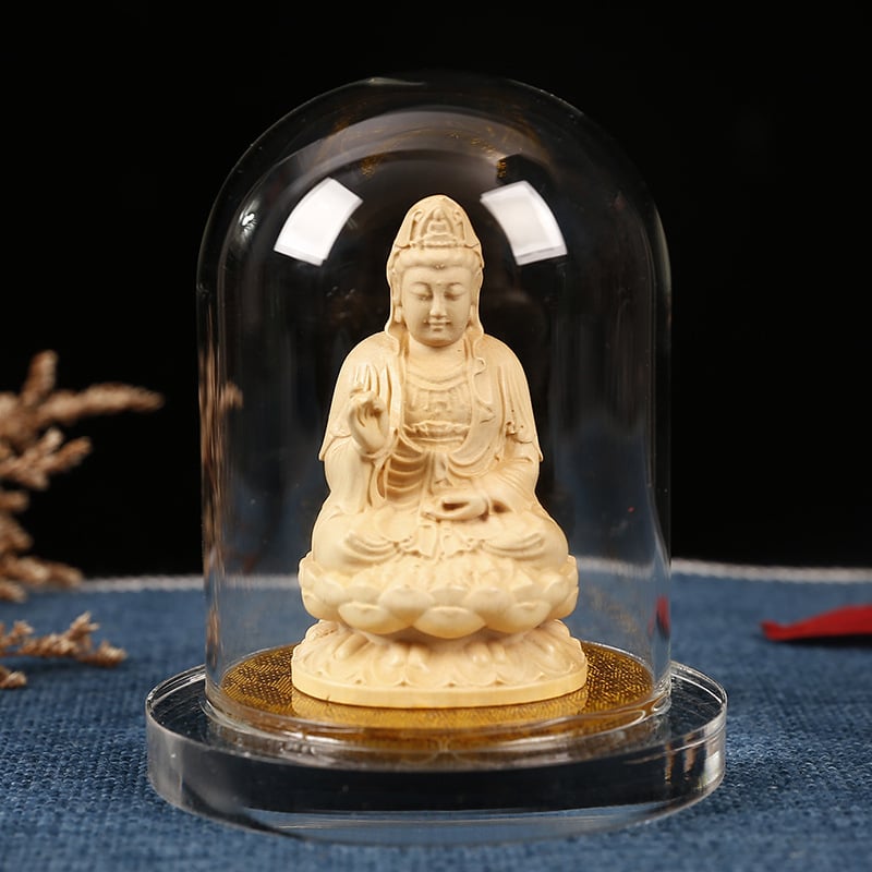 Ξύλινο αυτοκίνητο διακοσμητικό με Guanyin και Guan Gong, διαφανής ακρυλική θήκη