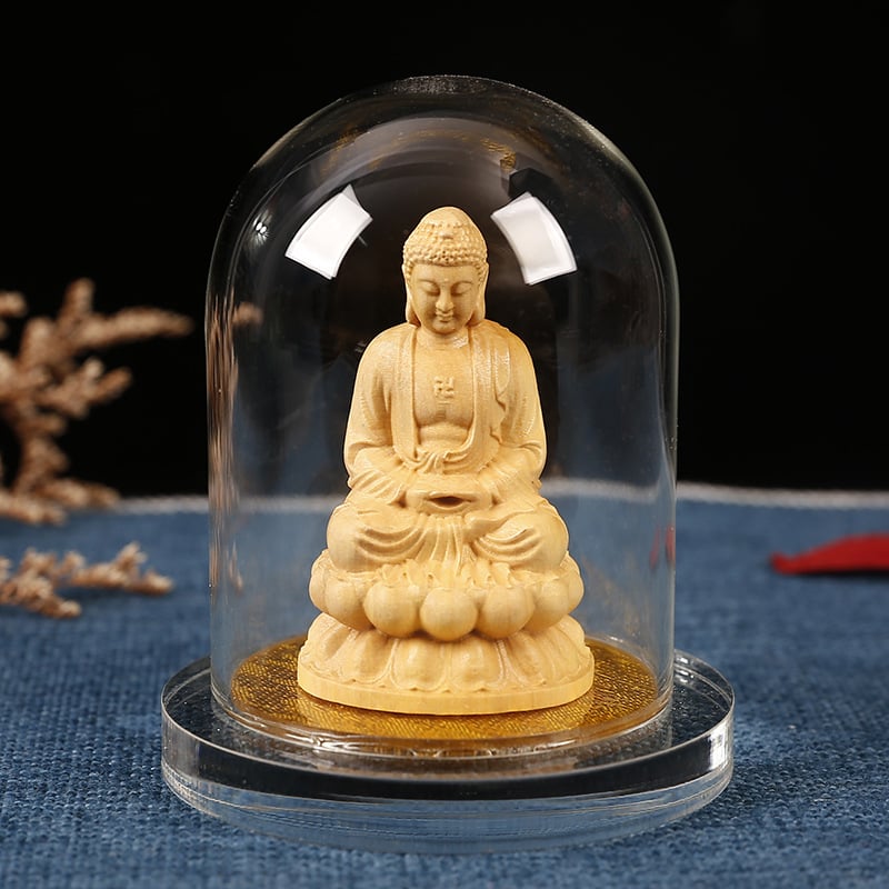 Ξύλινο αυτοκίνητο διακοσμητικό με Guanyin και Guan Gong, διαφανής ακρυλική θήκη