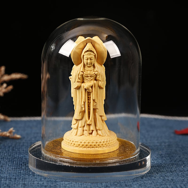 Ξύλινο αυτοκίνητο διακοσμητικό με Guanyin και Guan Gong, διαφανής ακρυλική θήκη