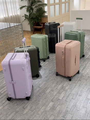 Balett rózsaszín négyzet alakú bőrönd, 33 hüvelykes nagy kapacitású, Trunk Essential 21 hüvelykes kézi poggyász, R márkájú címkével