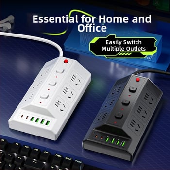 Мултифункционална USB разклонителна лента с 4 USB порта и 2 Type-C порта, настолен удължител за дома и офиса