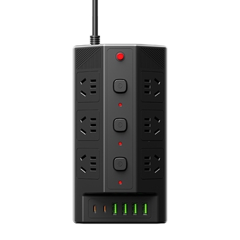 Мултифункционална USB разклонителна лента с 4 USB порта и 2 Type-C порта, настолен удължител за дома и офиса