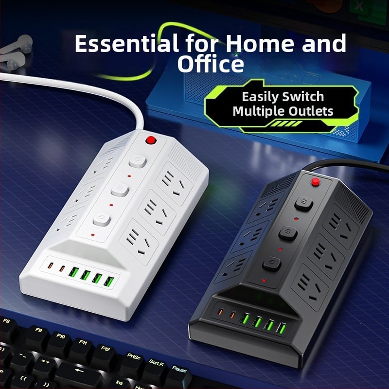 Мултифункционална USB разклонителна лента с 4 USB порта и 2 Type-C порта, настолен удължител за дома и офиса