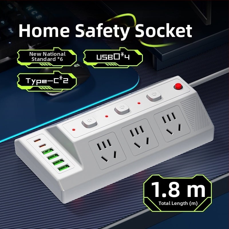 Мултифункционална USB разклонителна лента с 4 USB порта и 2 Type-C порта, настолен удължител за дома и офиса