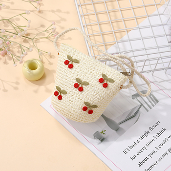 Geantă de paie țesută pentru vară, pentru fete, cu model floral, geantă crossbody pentru copii
