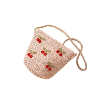 Geantă de paie țesută pentru vară, pentru fete, cu model floral, geantă crossbody pentru copii