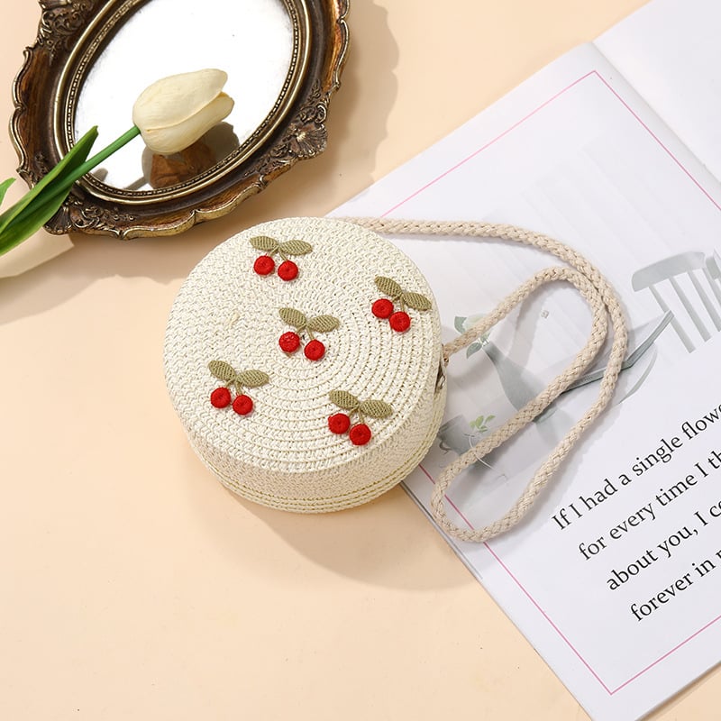 Geantă de paie țesută pentru vară, pentru fete, cu model floral, geantă crossbody pentru copii