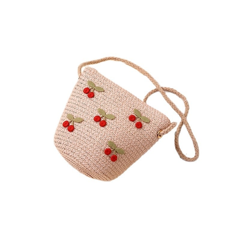 Geantă de paie țesută pentru vară, pentru fete, cu model floral, geantă crossbody pentru copii