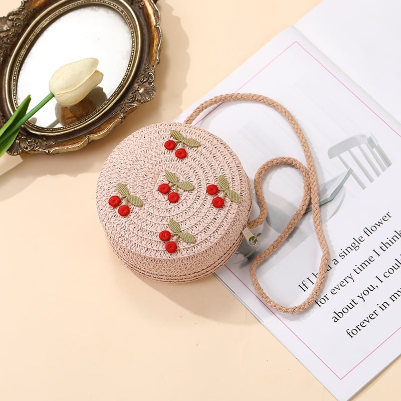 Geantă de paie țesută pentru vară, pentru fete, cu model floral, geantă crossbody pentru copii