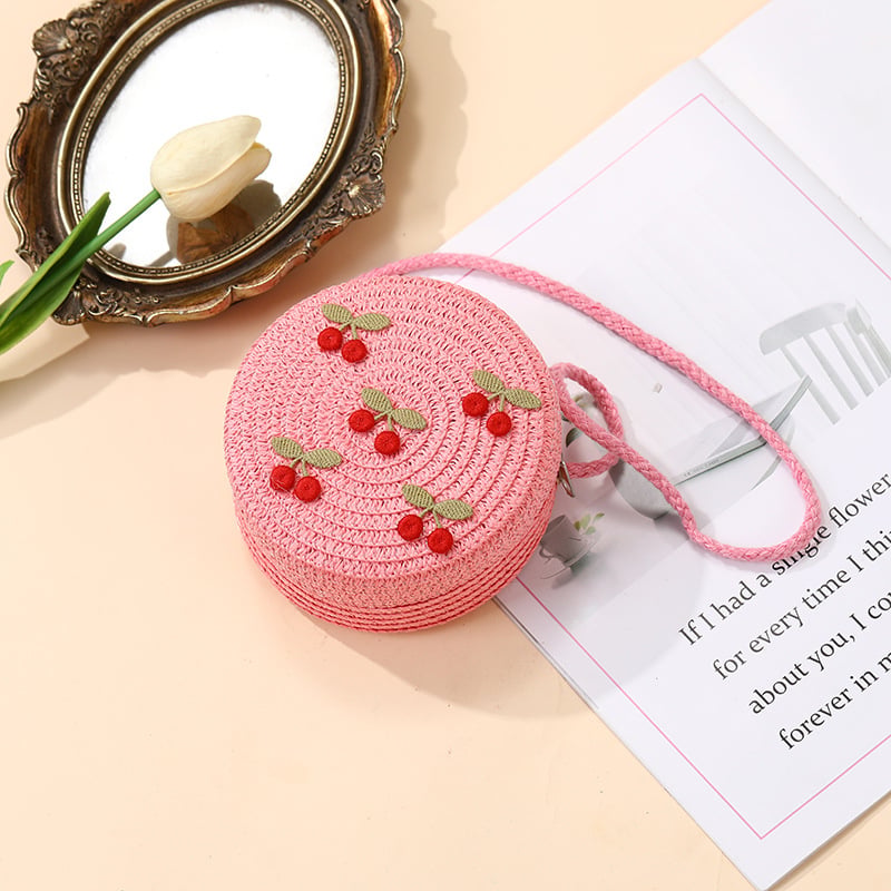 Geantă de paie țesută pentru vară, pentru fete, cu model floral, geantă crossbody pentru copii