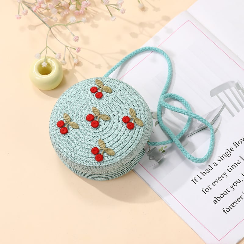 Geantă de paie țesută pentru vară, pentru fete, cu model floral, geantă crossbody pentru copii