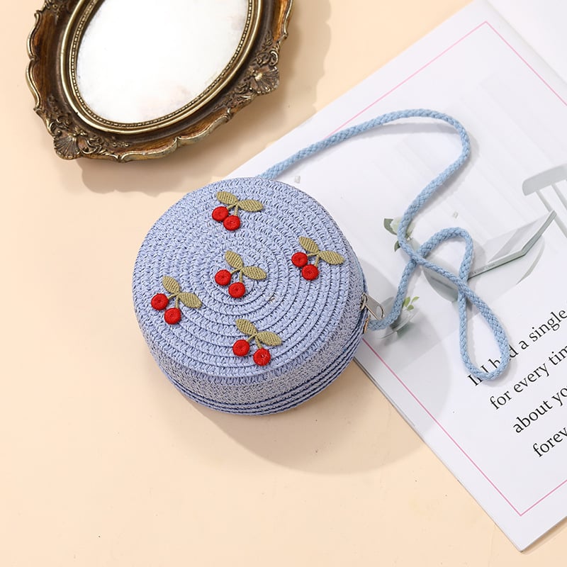 Geantă de paie țesută pentru vară, pentru fete, cu model floral, geantă crossbody pentru copii