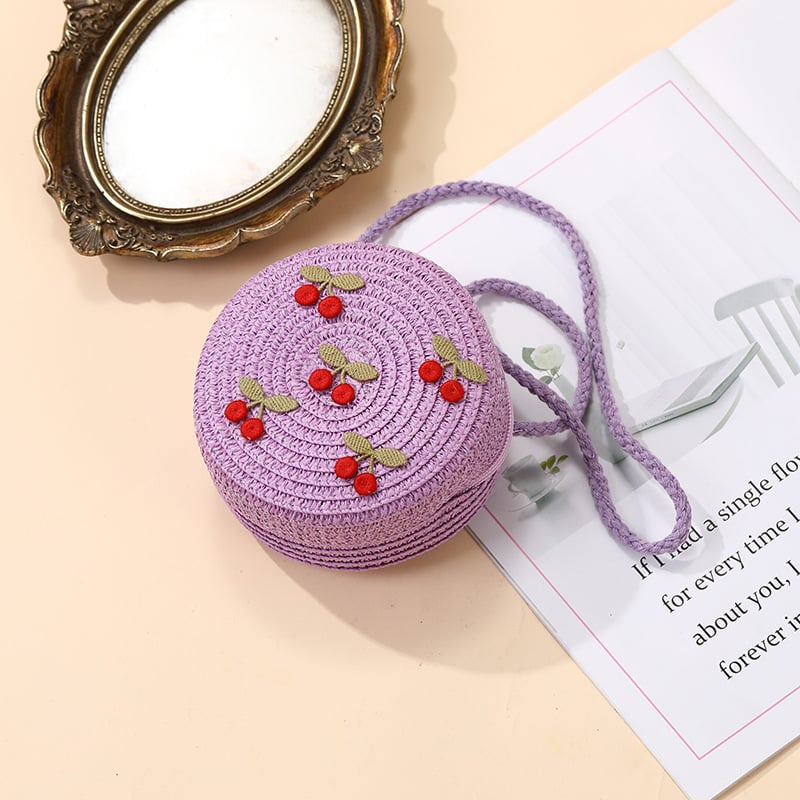 Geantă de paie țesută pentru vară, pentru fete, cu model floral, geantă crossbody pentru copii