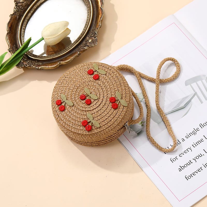 Geantă de paie țesută pentru vară, pentru fete, cu model floral, geantă crossbody pentru copii