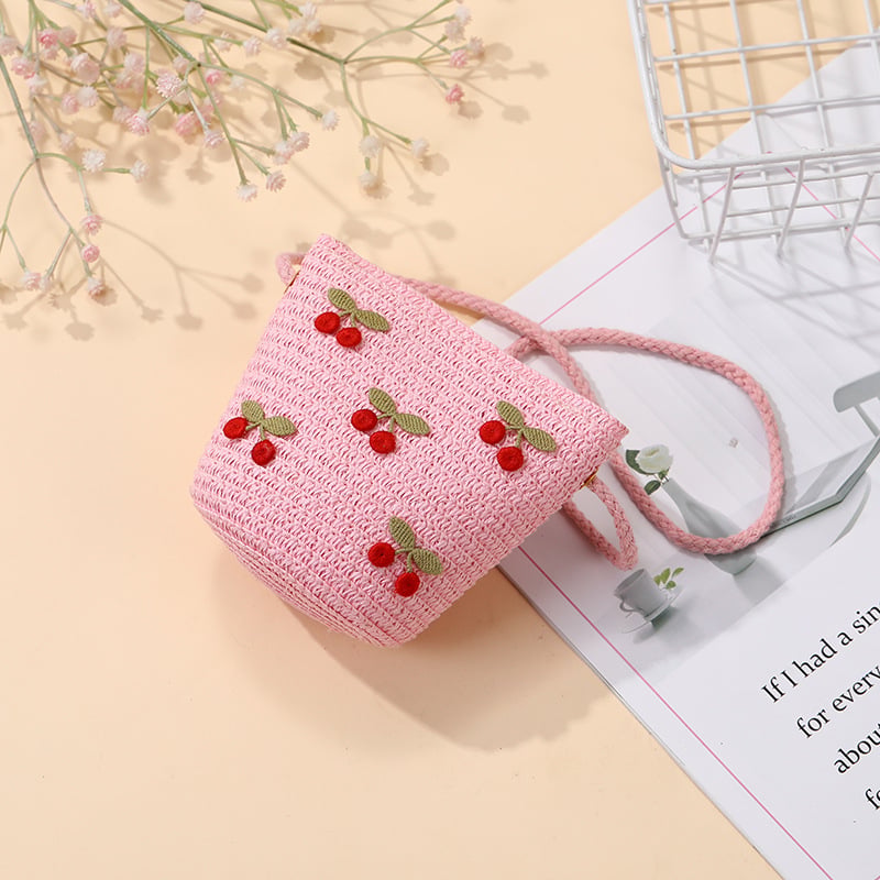 Geantă de paie țesută pentru vară, pentru fete, cu model floral, geantă crossbody pentru copii