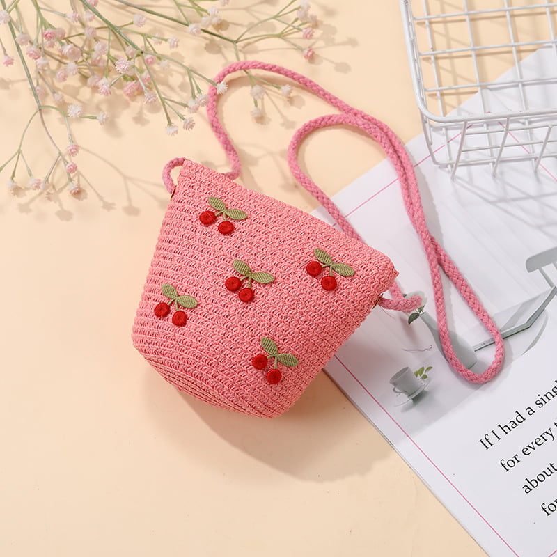 Geantă de paie țesută pentru vară, pentru fete, cu model floral, geantă crossbody pentru copii