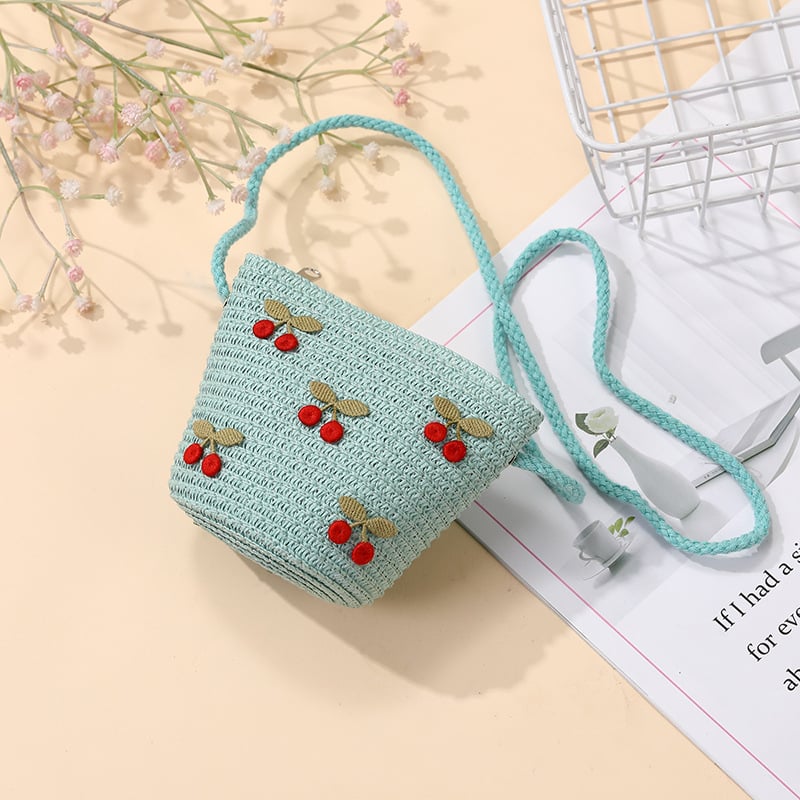 Geantă de paie țesută pentru vară, pentru fete, cu model floral, geantă crossbody pentru copii