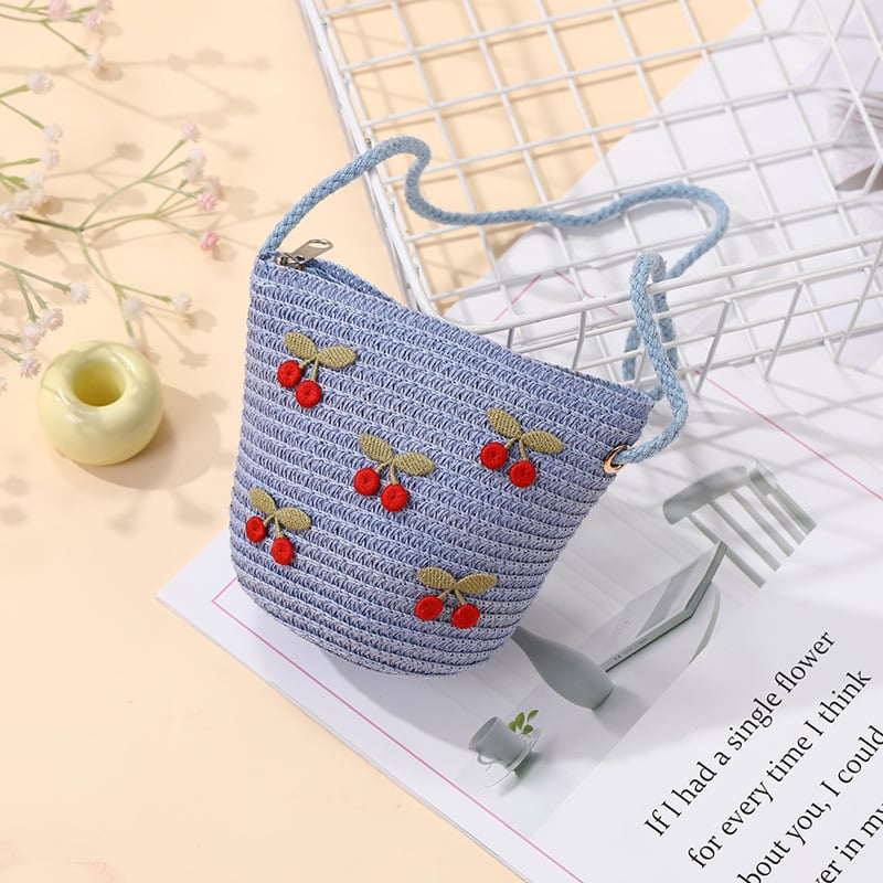 Geantă de paie țesută pentru vară, pentru fete, cu model floral, geantă crossbody pentru copii