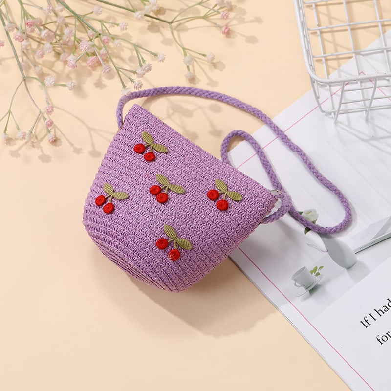 Geantă de paie țesută pentru vară, pentru fete, cu model floral, geantă crossbody pentru copii