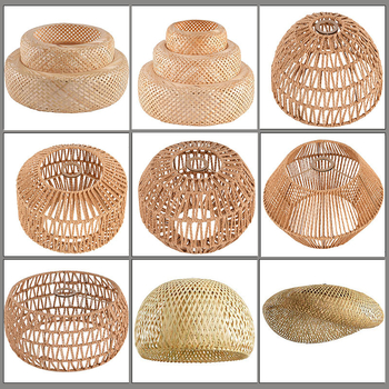 Beige színű bambusz- és rattan-lámpabúra mennyezeti lámpához, E27-es foglalat, délkelet-ázsiai stílus
