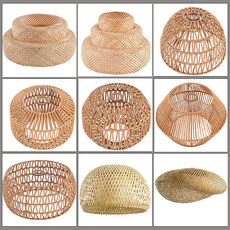 Beige színű bambusz- és rattan-lámpabúra mennyezeti lámpához, E27-es foglalat, délkelet-ázsiai stílus