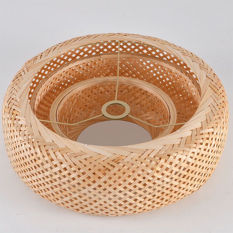 Beige színű bambusz- és rattan-lámpabúra mennyezeti lámpához, E27-es foglalat, délkelet-ázsiai stílus