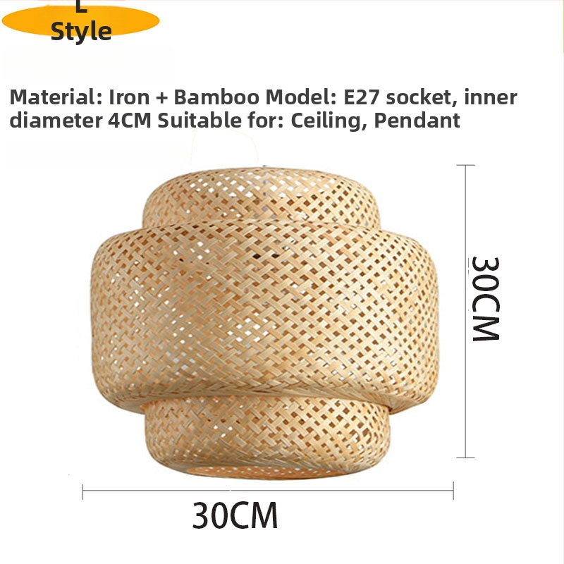 Beige színű bambusz- és rattan-lámpabúra mennyezeti lámpához, E27-es foglalat, délkelet-ázsiai stílus