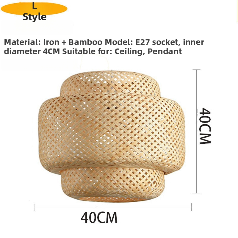 Beige színű bambusz- és rattan-lámpabúra mennyezeti lámpához, E27-es foglalat, délkelet-ázsiai stílus