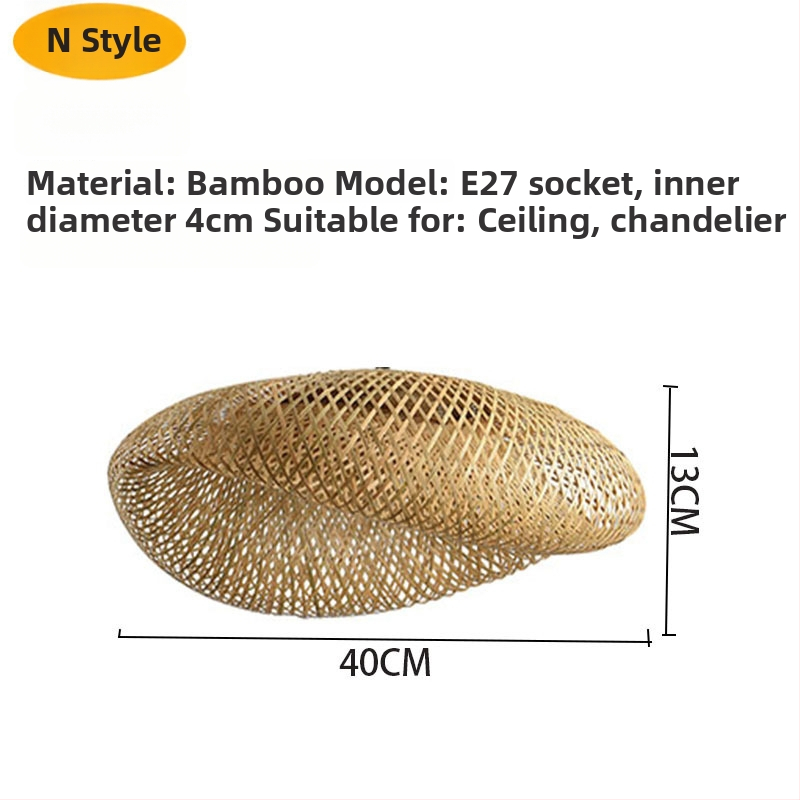 Beige színű bambusz- és rattan-lámpabúra mennyezeti lámpához, E27-es foglalat, délkelet-ázsiai stílus