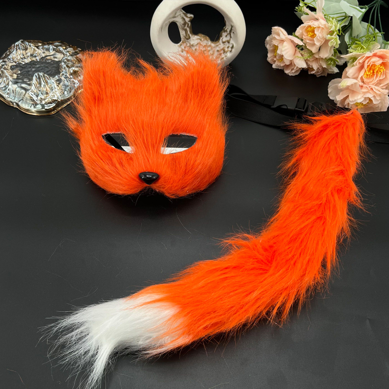 Mačja maska s polovičnim licem – Halloween rekvizit, životinjski motiv, inspirirano lisicom