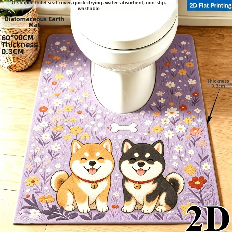 Predložka na toaletu v tvare U s kreslenými motívmi, protišmyková kúpeľňová predložka, odolná voči nečistotám a ľahko udržiavateľná dekoratívna podložka