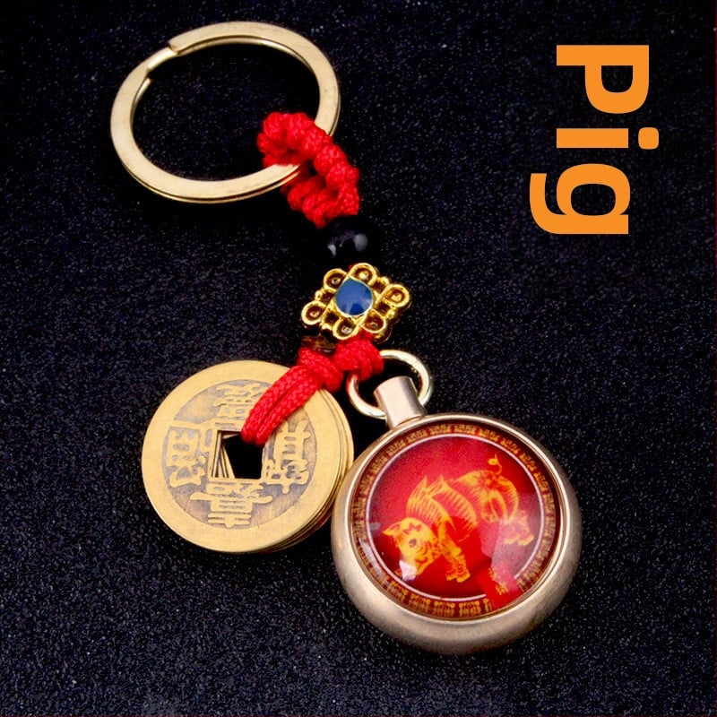 Breloк zodiac din alamă, pandantiv dovleac din cupru, strălucire roșie, luminează în întuneric, rotativ