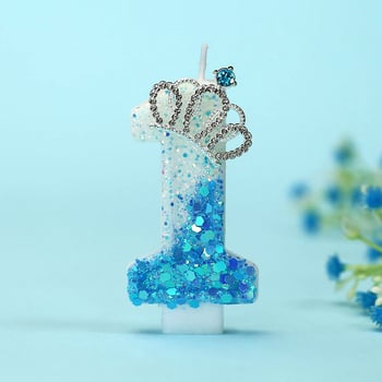 Kék korona-diamanta gyertya készlet DIY születésnapi torta dekorációhoz, számok 0–9